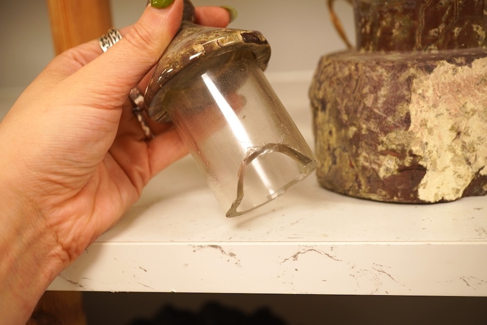 A serpentine lamp modelled as a lighthouse, 34cm high